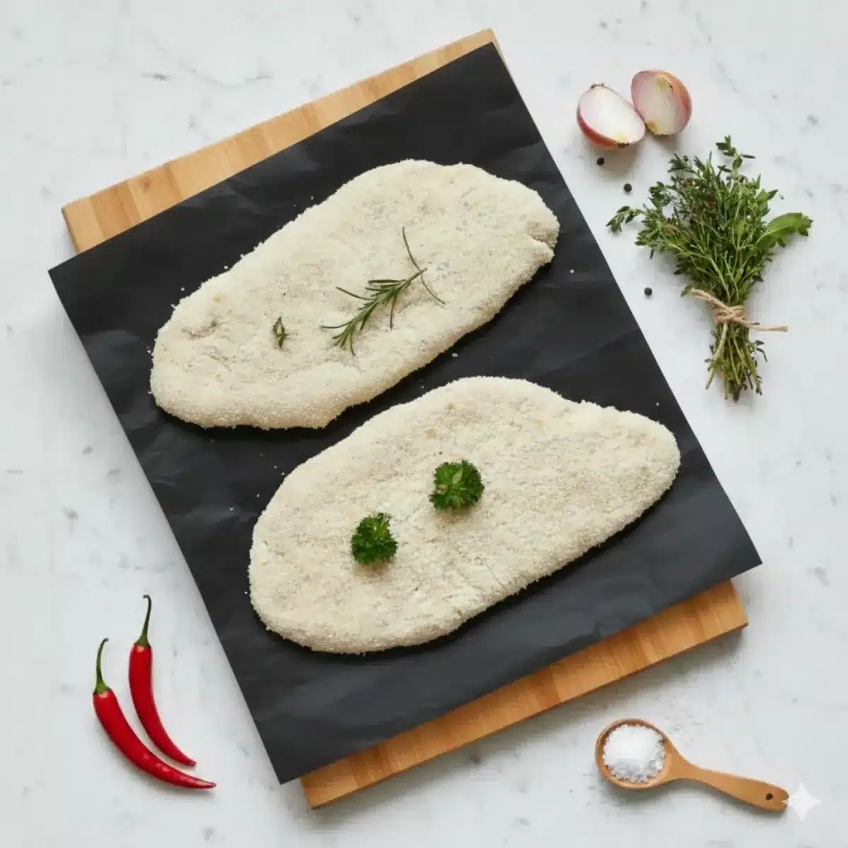 Hand Crumbed Chicken Schnitzel 1 Raw Crumbed Chicken Schnitzel