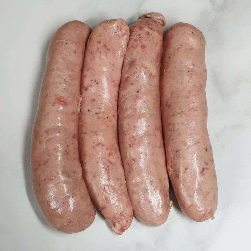 Free Range Irish Pork Sausages 2 Line up of raw pork sausages