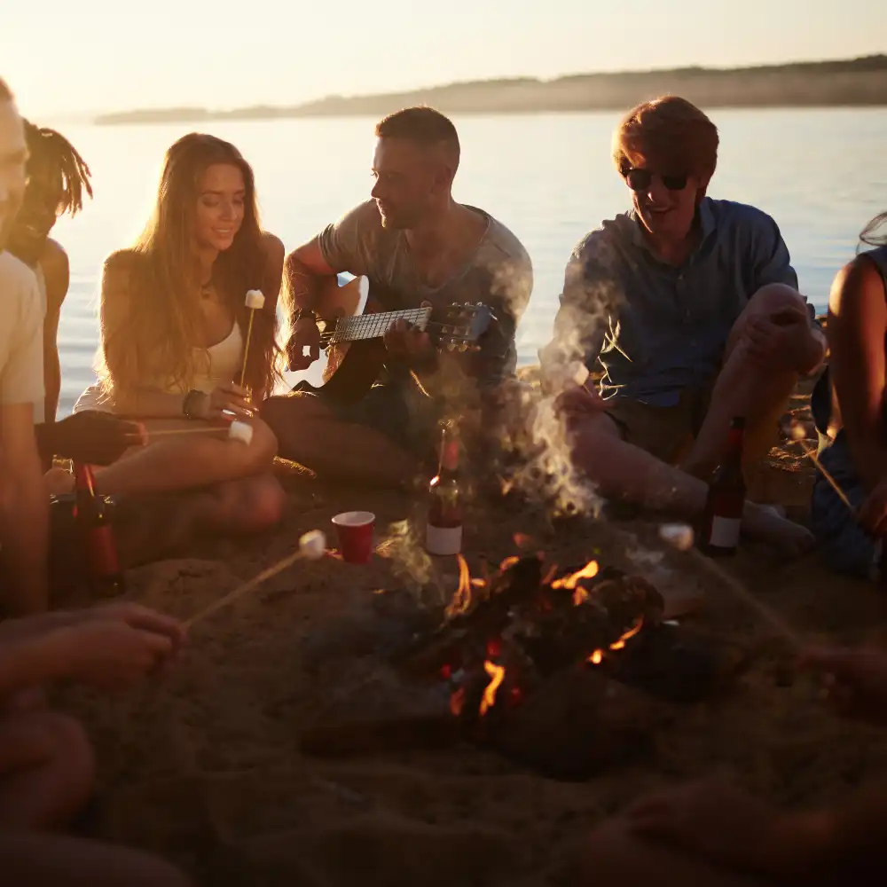 Packing Meat for Camping. 1 Group of People around a camp fire