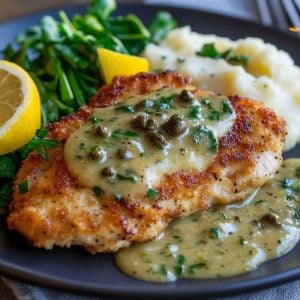 Crumbed Herb and Garlic Chicken Schnitzel 3 chicken piccata
