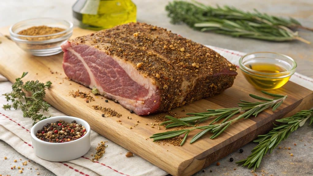 How to Cook the Perfect Beef Brisket in Your Oven (No Smoker Required!) 1 a piece of meat with spices on a cutting board