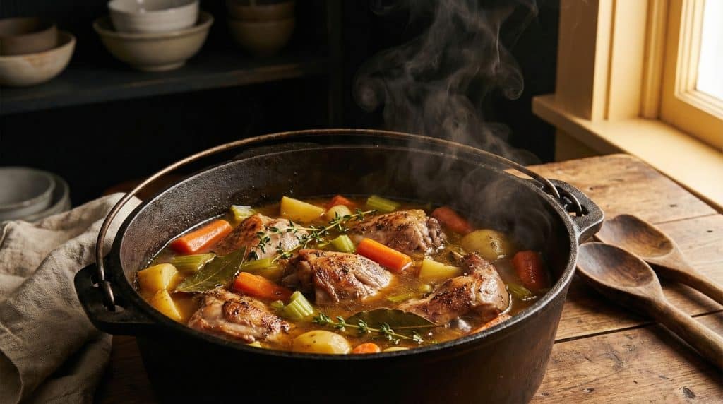 Hearty stew with vegetables and herbs