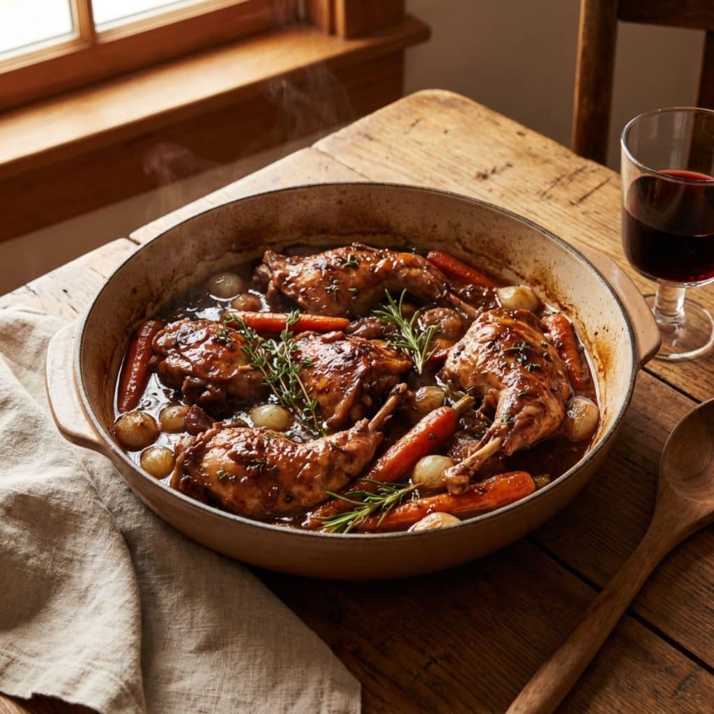 Tender rabbit with vegetables in stew