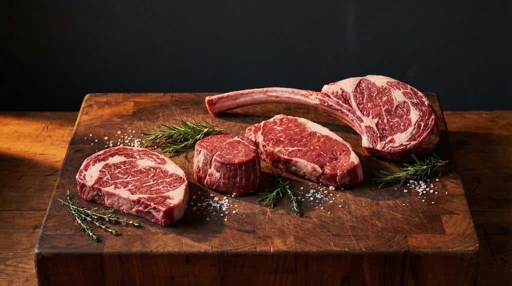 The Complete Guide to Australian Beef Cuts: How the Carcass Breaks Down 1 Assorted cuts of marbled beef