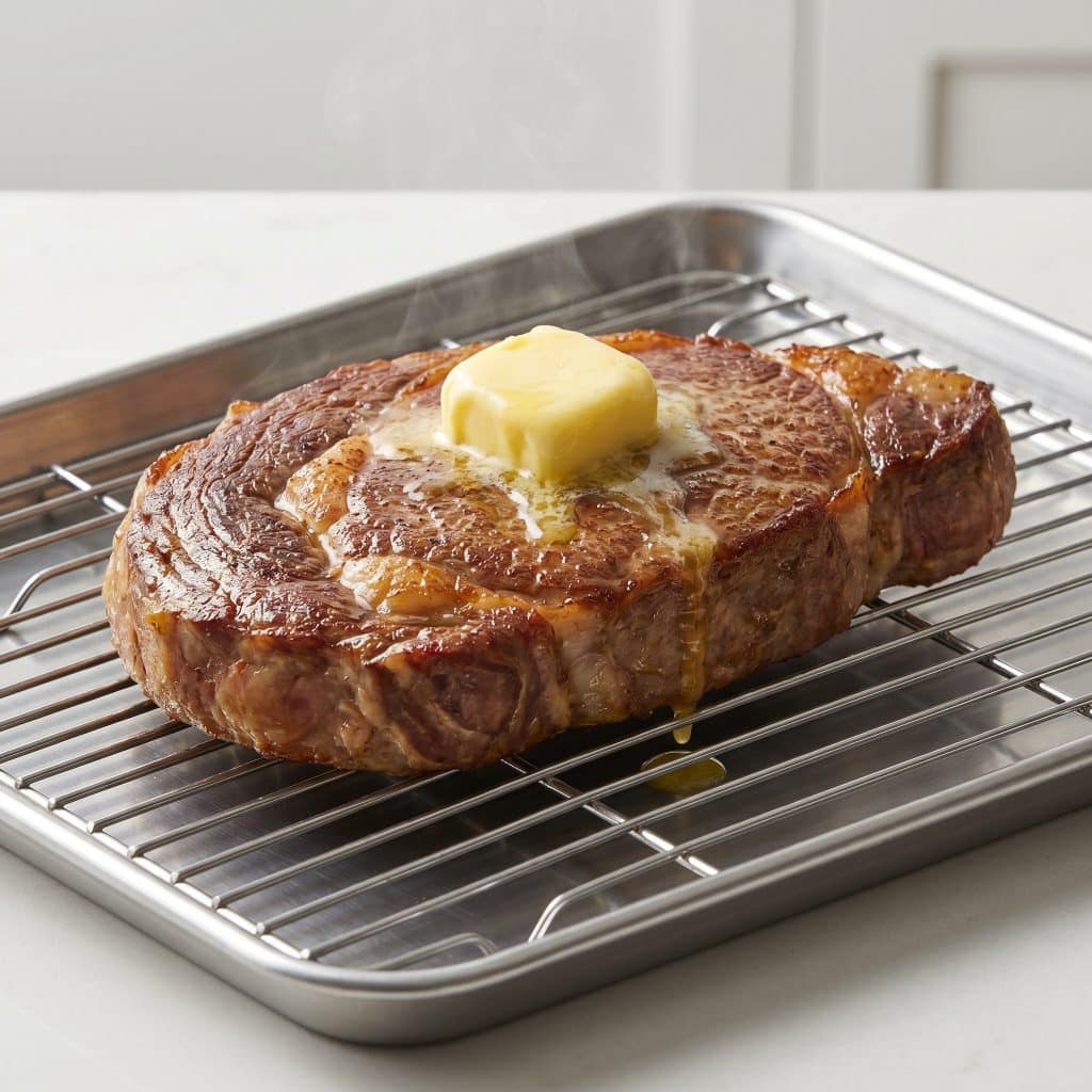 Juicy steak with melting butter on top