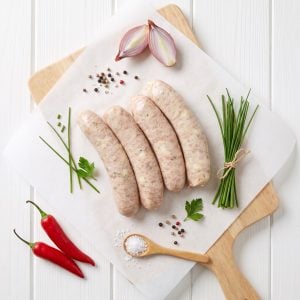 Chicken Cheese And Chive Sausages - Overhead