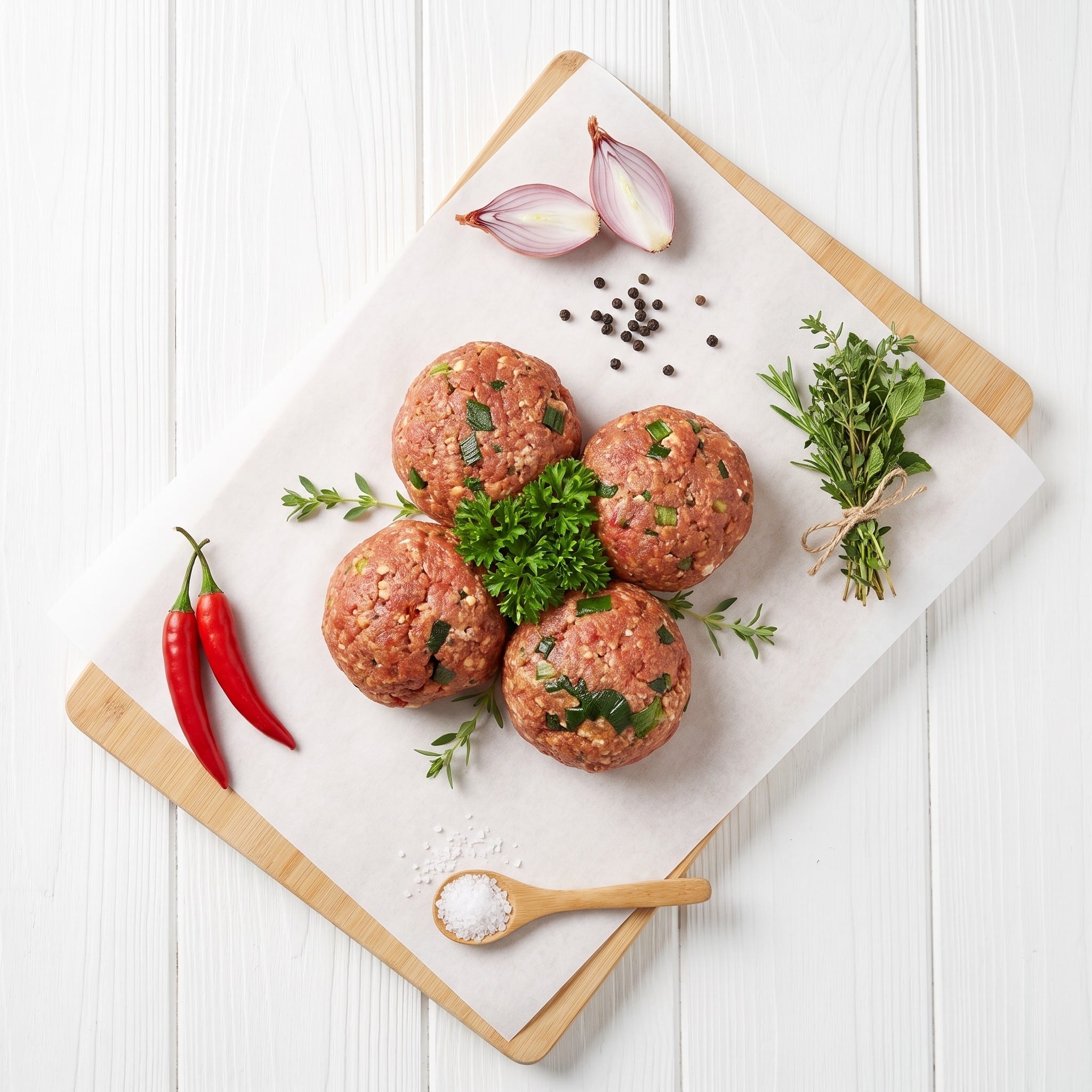 Lamb Burger Patties with Mint & Feta 3 Lamb Burger Patties with Mint and Feta - Overhead