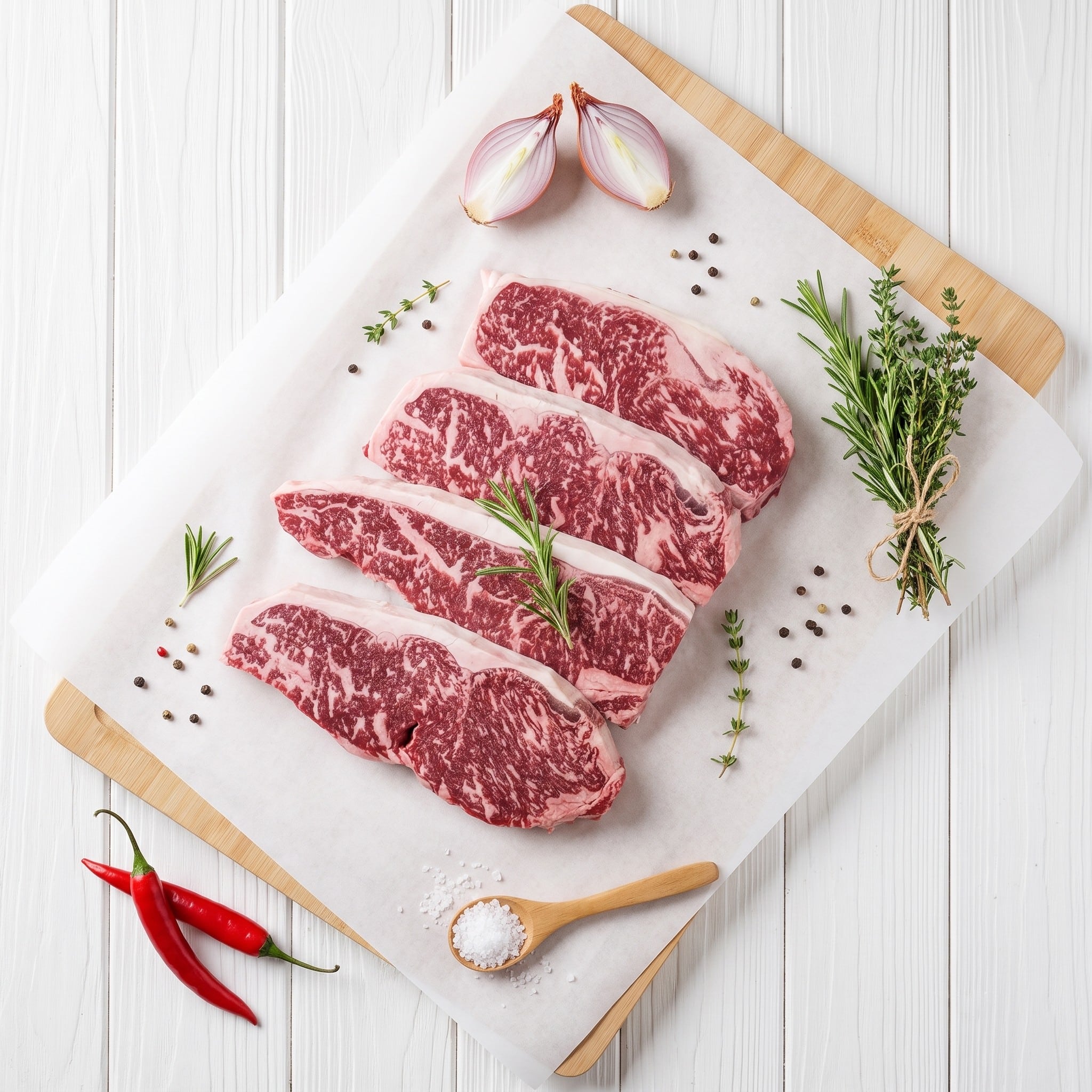 Wagyu New York Steak 3 Wagyu New York Steak - Overhead
